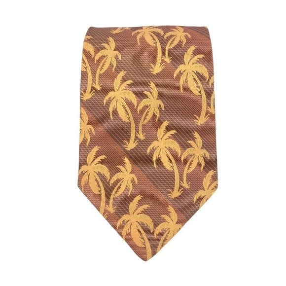 Tommy Bahama Men's Woven Silk Necktie Palm Trees Made in USA Brown Burnt Orange - Picture 2 of 10